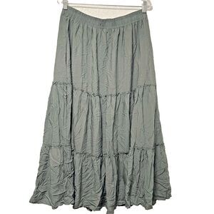Afibi Maxi Skirt Cotton Pleated Solid Sage Green Comfortable Lightweight Sz XXL